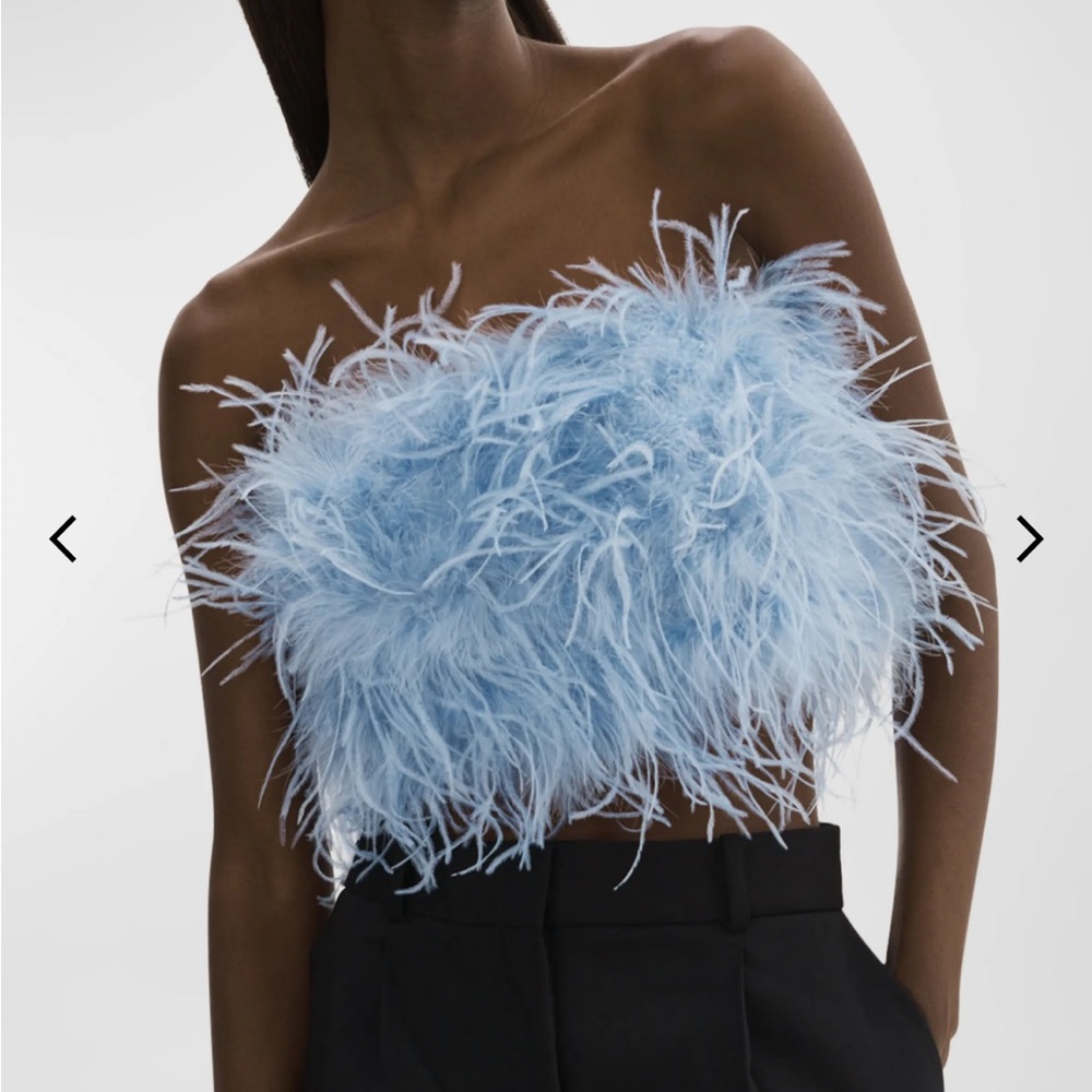 LaMarque Zaina Ostrich Feather Bustier Top in Powder Blue